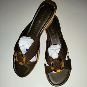 Karen Scott (Size 8.5M) Brown Open Toe Wedge Sandals